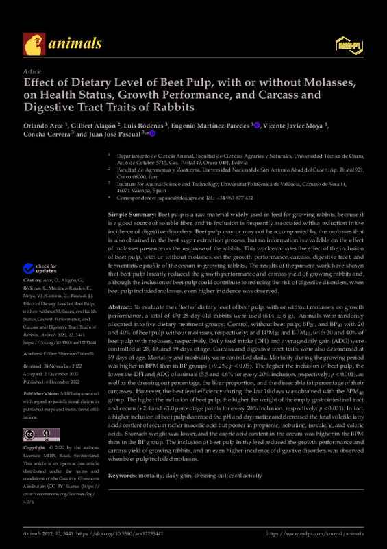 Effect of Dietary Level of Beet Pulp, with or without Molasses, on